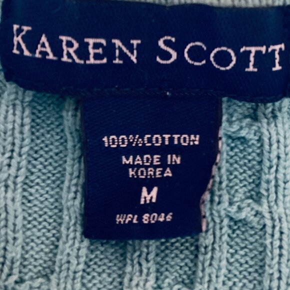Karen Scott Cotton Cable-Knit Polo Sweater M Blue #270M - Picture 5 of 6